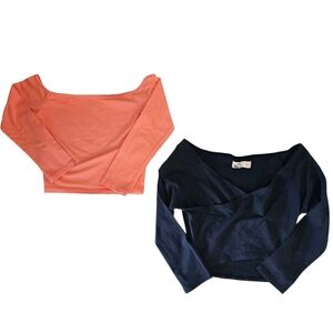Bundle Hollister Co. Orange Coral and Navy Blue 3/4 Sleeve Cropped Tops XS